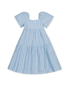 Платье для девочки из льна с ярусами и воланами на рукавах - Little Kid, синий Hope & henry