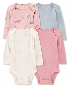 Боди с длинным рукавом из хлопка для девочек с принтом щенка, 4 шт, мультиколор Carter`s