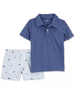 Детский комплект для мальчика: поло с якорем и полосатые шорты, 2 предмета, синий Carter`s