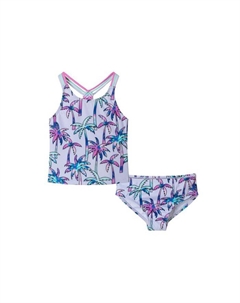 Детский купальный комплект для девочки "Пальмы" - топ-танкини, фиолетовый Andy & evan