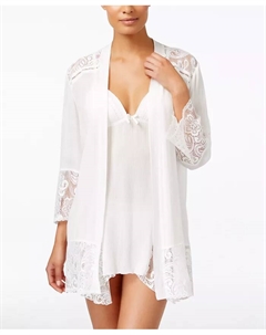 Цветочный детский кимоно-халат с прозрачными кружевными вставками, белый Linea donatella