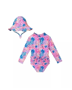 Детская футболка-рашгард с цветочным принтом и шапочкой для девочек, синий Andy & evan