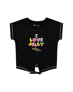 Футболка для девочек из органического хлопка с принтом и узлом - подростковая, черный Deux par deux