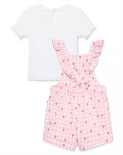 Комплект для девочек: футболка и комбинезон в клетку с клубникой (2 предмета), розовый Little me