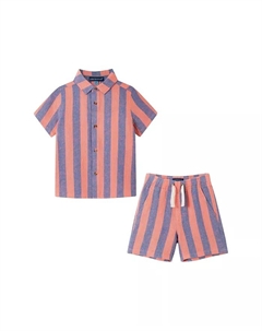 Комплект для мальчиков Toddler/Child с рубашкой на пуговицах из льна в полоску Palm, оранжевый Andy & evan