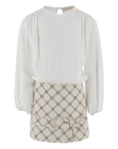 Мини-платье с бантом и геометрическим принтом, белый Elisabetta franchi kids