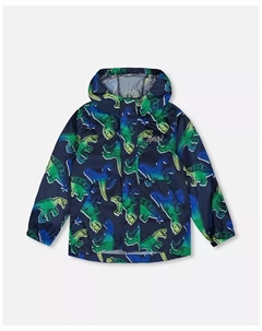 Детский ветрозащитный плащ с принтом Boy синий и зеленый Dino на темно-синем - для малышей/детский Deux par deux
