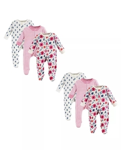 Органический хлопковый комбинезон для сна и прогулок для девочек, Garden Floral, 6 предметов, 6-9 месяцев, розовый Touched by nature