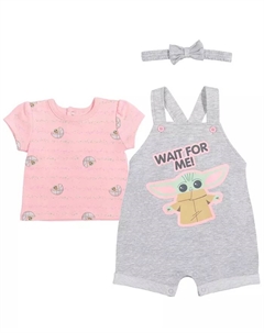 Детский комплект для девочки: комбинезон с кнопками Yoda из велюрового футера, футболка и повязка на голову (3 предмета), серый Star wars