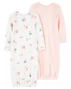 Детское хлопковое спальное платье для девочек, 2 шт, розовый Carter`s