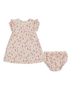 Детский комплект из платья и шортиков из пестроткани с принтом для девочек - Baby, белый Deux par deux
