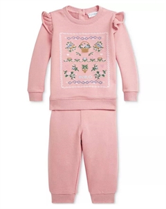 Детский комплект из флисовой толстовки с рюшами и брюк, розовый Polo ralph lauren