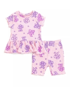 Комплект для девочки: футболка с ребристой кокеткой Skye и шорты, розовый Paw patrol