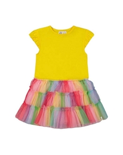 Девочье платье с коротким рукавом и рюшами из тюля на юбке - Baby, мультиколор Deux par deux