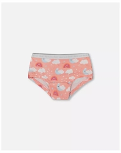 Детские хлопковые трусики-шорты с принтом Girl Printed Cotton Boyshort Panty Rainbow On Light Coral - для малышей/детей, розовый Deux par deux