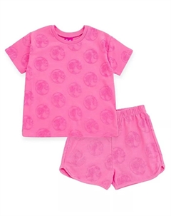 Детский комплект: футболка с удлиненными плечами из велюрового френча и шорты Dolphin, розовый Barbie