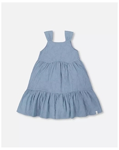Платье для девочки с многоярусной отделкой в серо-голубом цвете - Toddler|Child, синий Deux par deux