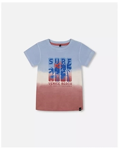 Футболка с коротким рукавом для мальчиков из органического хлопка с принтом, градиентная, бледно-голубая и темная старая роза - Toddler|Child, синий Deux par deux