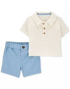Детский комплект для мальчиков: поло-свитер и шорты (2 предмета), белый Carter`s