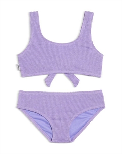 Детский купальный комплект с рюшами и завязками для девочек - Big Kid, фиолетовый Limeapple