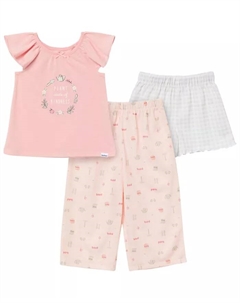 Пижамный комплект для девочек (3 предмета): футболка, шорты и брюки, Garderning, размер 5T, розовый Gerber