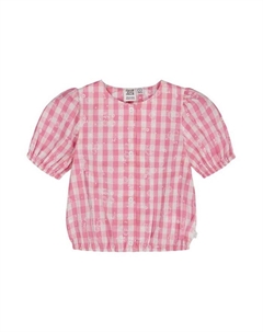 Детская блузка с пышными рукавами в розово-белую клетку - для девочек старшего возраста, розовый Deux par deux