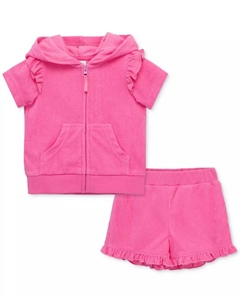 Детский комплект для девочек: худи с рюшами и шорты для пляжа, 2 предмета, розовый Little me
