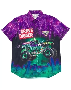 Мужская гавайская рубашка на пуговицах Grave Digger, фиолетовый Monster jam