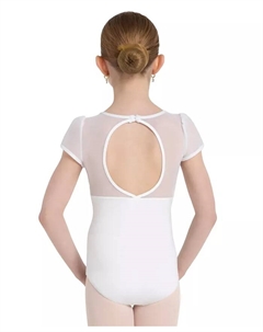 Купальник с рукавами-фонариками и вырезом-замочной скважиной на спине для девочек, белый Capezio