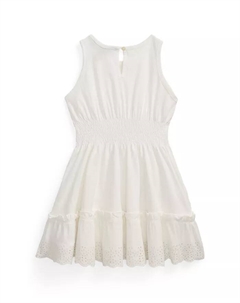 Платье для девочек и малышек из джерси с вышивкой и ажурными вставками, белый Polo ralph lauren