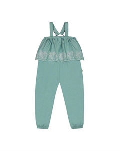 Детский комбинезон из шамбре с вышивкой для девочек - Baby, синий Deux par deux
