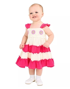 Платье для девочки с цветочным кружевом и ярусами из хлопка, розовый Rare editions