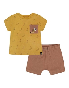 Детский комплект из органического хлопка с принтом: топ и шорты - Baby, желтый Deux par deux