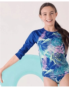 Детский купальный комплект с рашгардом, устойчивым к хлору, для девочек, синий Lands' end