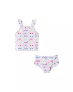 Детский танкини для девочки с принтом "солнцезащитные очки" и рюшами, розовый Andy & evan