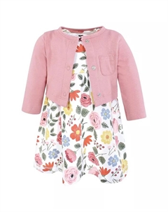 Детский комплект для девочек Hudson: платье и кардиган из хлопка, цвет "модерн ботаник" в оттенке розовато-лилового, розовый Hudson baby