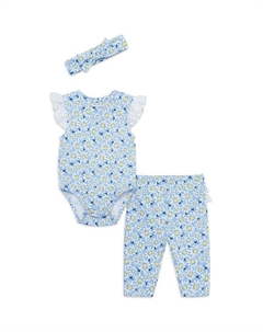 Детский комплект для девочки: боди "Daisy Eyelet", леггинсы и повязка на голову - Baby, синий Little me
