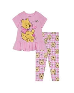Комплект для девочки: футболка с баской и леггинсы, розовый Winnie the pooh