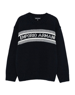 Шерстяной свитер с логотипом и интарсией, синий Emporio armani kids