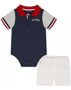Комплект для мальчика: поло-боди и шорты из твила (2 предмета), мультиколор Tommy hilfiger