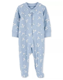 Детский комбинезон с цветочным принтом и двусторонней молнией для сна и игр, синий Carter`s