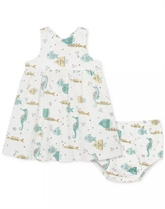 Детский комплект для девочки: платье и трусики Aquatic, 2 предмета, слоновая кость/кремовый Little me