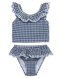 Детский купальный костюм из 2 предметов для девочек в клетку, синий Little me