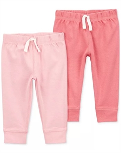 Детские хлопковые брюки на резинке для девочек, 2 шт, розовый Carter`s