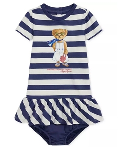 Платье для девочки с полосками и мишкой Polo Bear, синий Polo ralph lauren