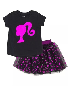 Футболка с металлическим принтом и юбка из тюлевой сетки, черный Barbie