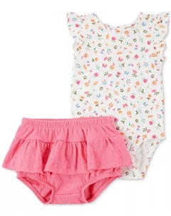Комплект для девочек: боди с цветочным принтом и юбка-шорты с подгузником, 2 предмета, розовый Carter`s