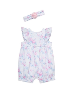 Детский комплект для девочки "Розы" – комбинезон и повязка на голову – Baby, розовый Little me