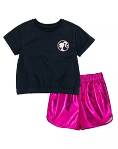 Детский комплект: футболка и шорты-кроп топ для девочек, черный Barbie