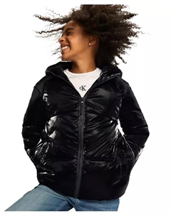 Детская и маленькая девочкам блестящая пуховая куртка Liquid Shine Puffer Jacket, синий Calvin klein